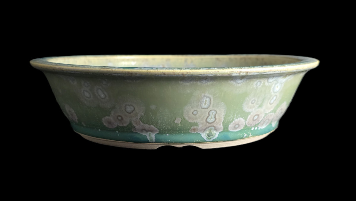 Crystalline round bonsai pot 10-26 7.5x2 side view 1