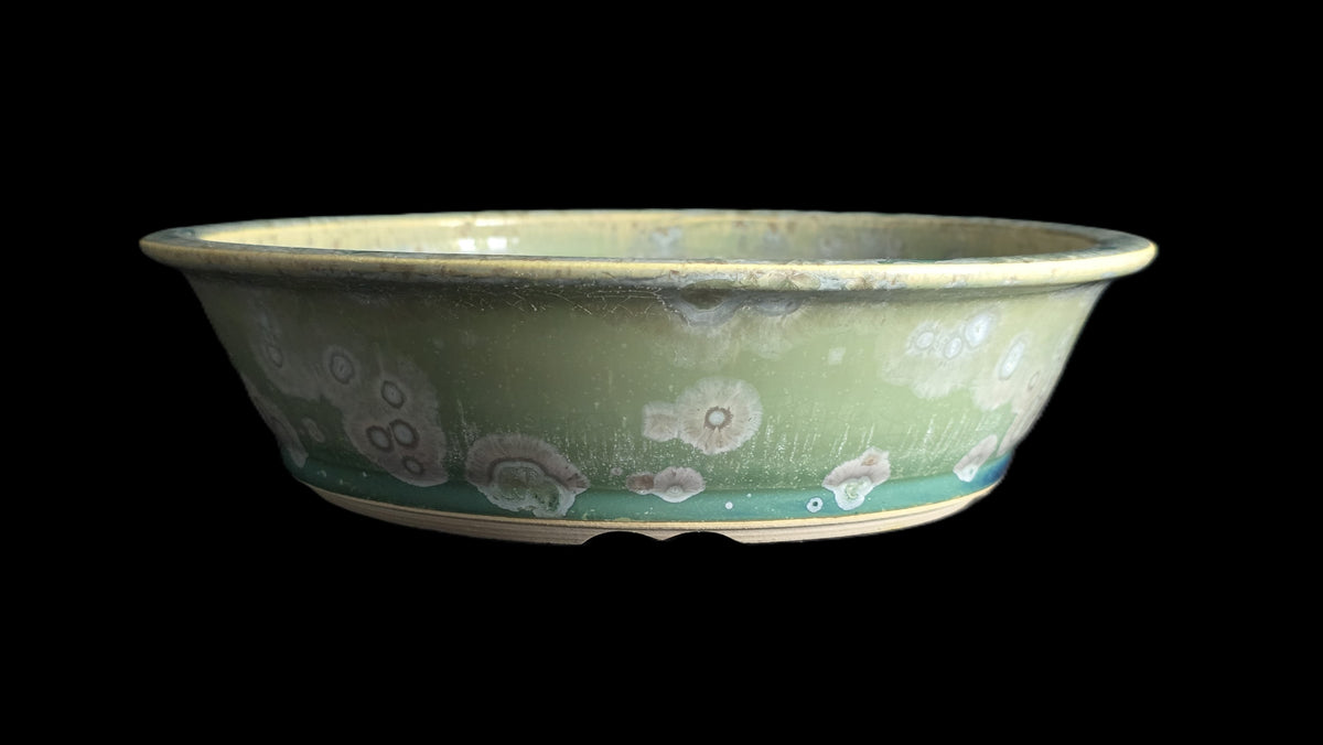 Crystalline round bonsai pot 10-26 7.5x2 side view 2