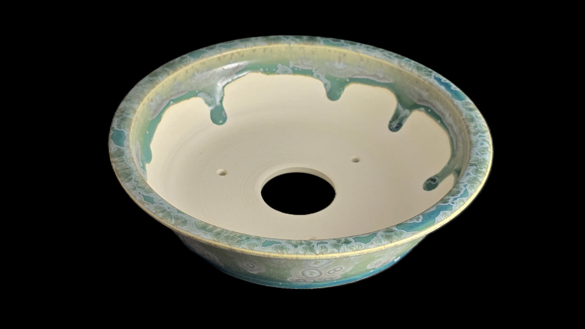 Crystalline round bonsai pot 10-26 7.5x2 top view