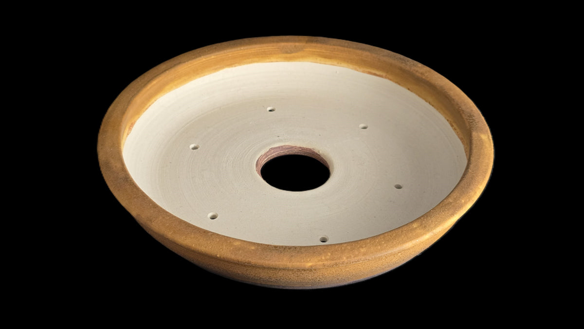 Rustic mustard bonsai pot 10-26 top view