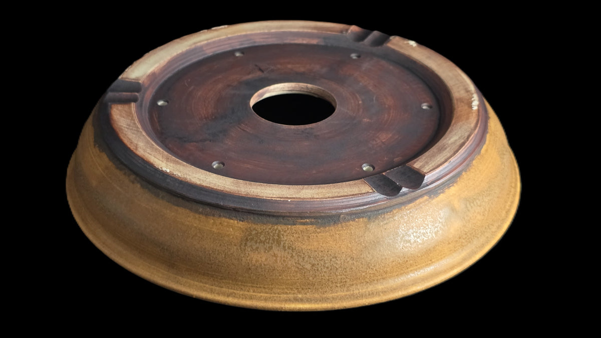 Rustic mustard bonsai pot 10-26 bottom view