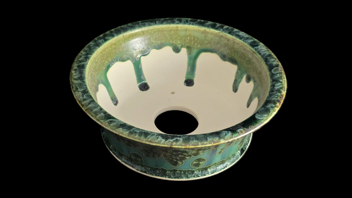 Crystalline green round flare bonsai pot 10-26 top view