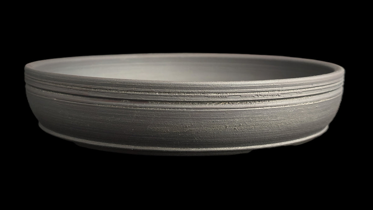Shallow rustic oxide wash bonsai pot 10-26 side view 3