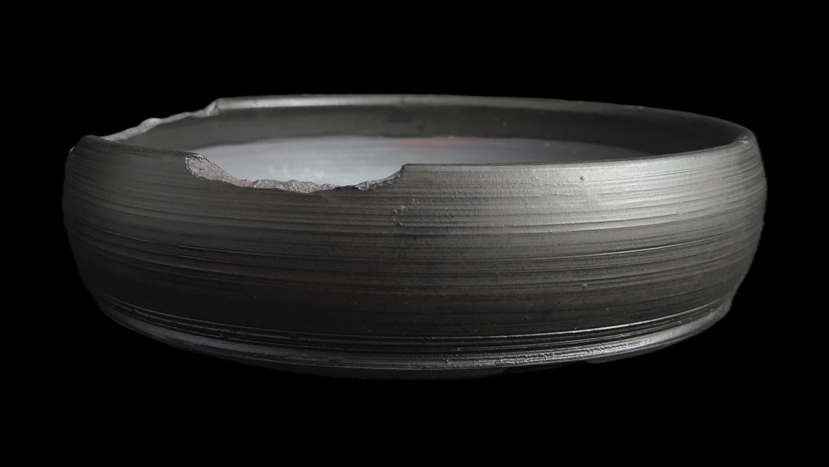 Rustic wrought iron broken rim bonsai pot 10-26 side view 2