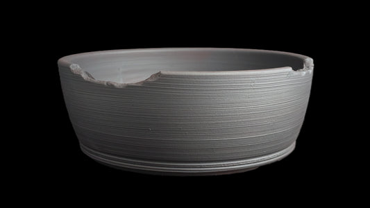 Rustic deep round iron oxide bonsai pot 10-26 side view 1