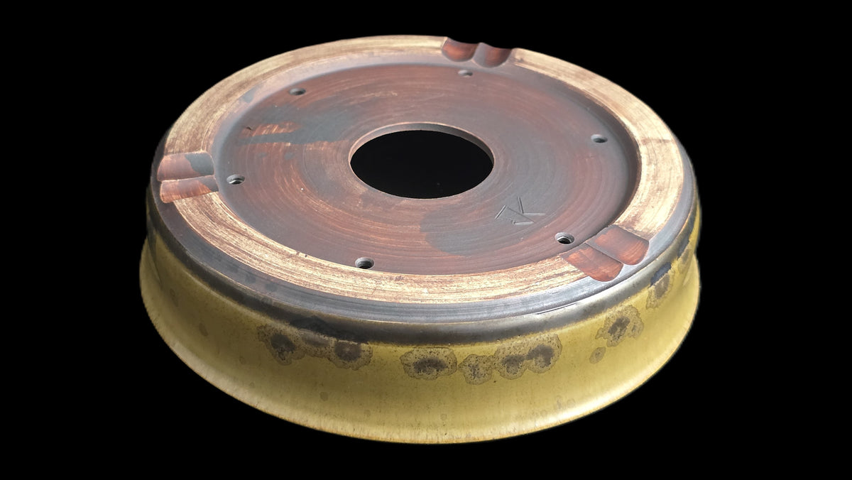 Mustard yellow crystalline bonsai pot 10-26 bottom view